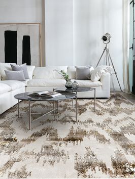 Mihran-Alfombra-EFES-IKAT-BEIGE-PeloCorto-ambiente